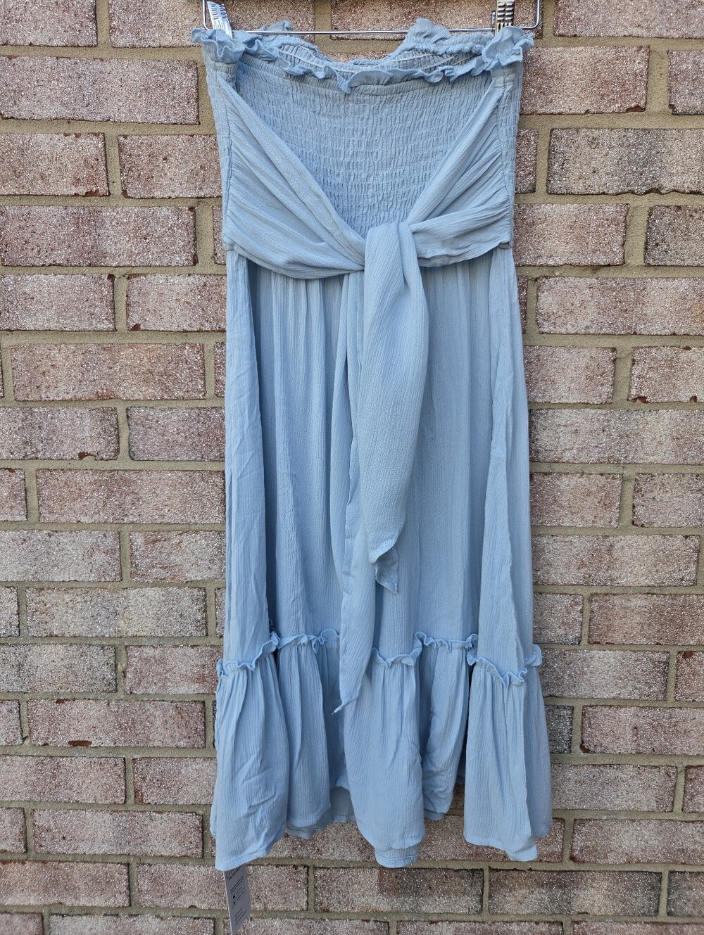 Cupshe Light Blue Smocked Light Blue Strapless Boho Midi Beach Dress Size M